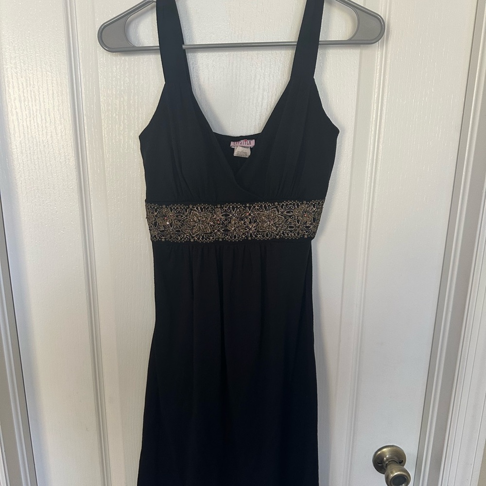 🔴3/25$ Lipstick Boutique Black Dress with Gold Detailing